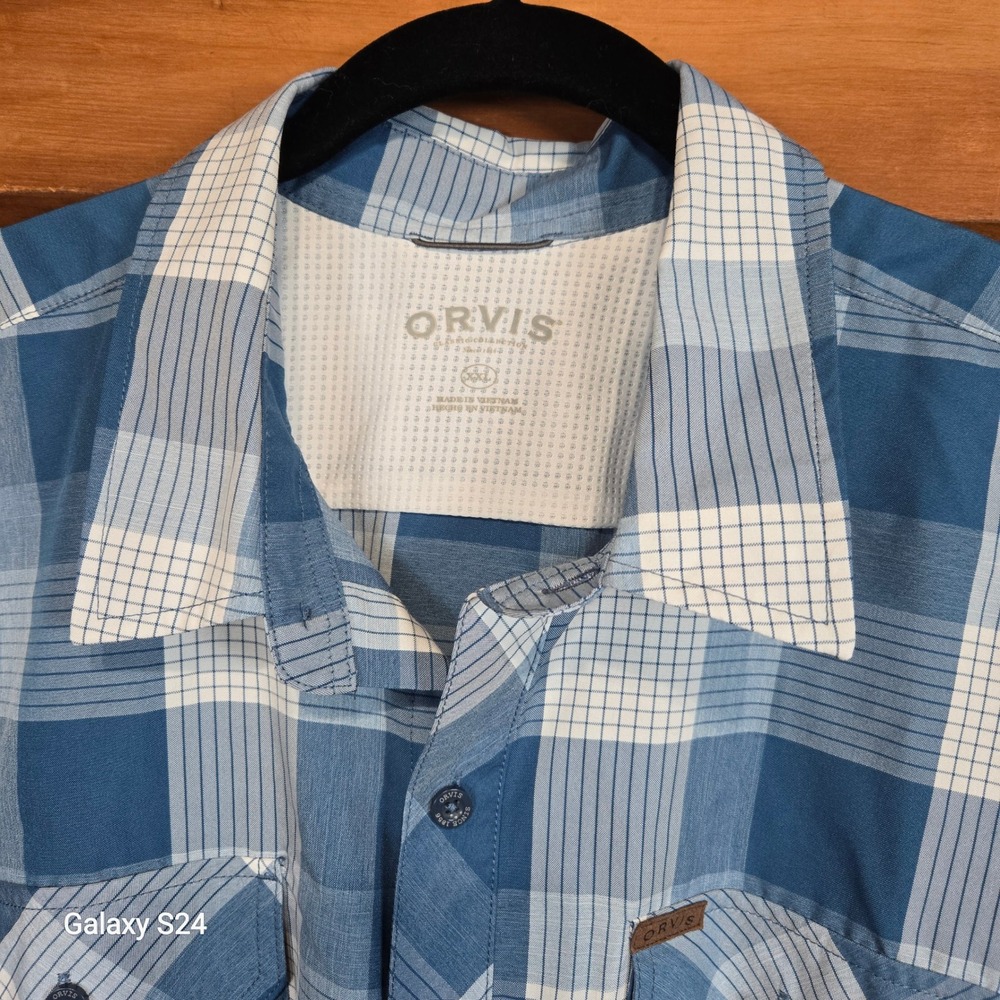 ORVIS Mens Blue Plaid Short Sleeve Button Down Shirt Size‎ XXL Fishing Outdoor